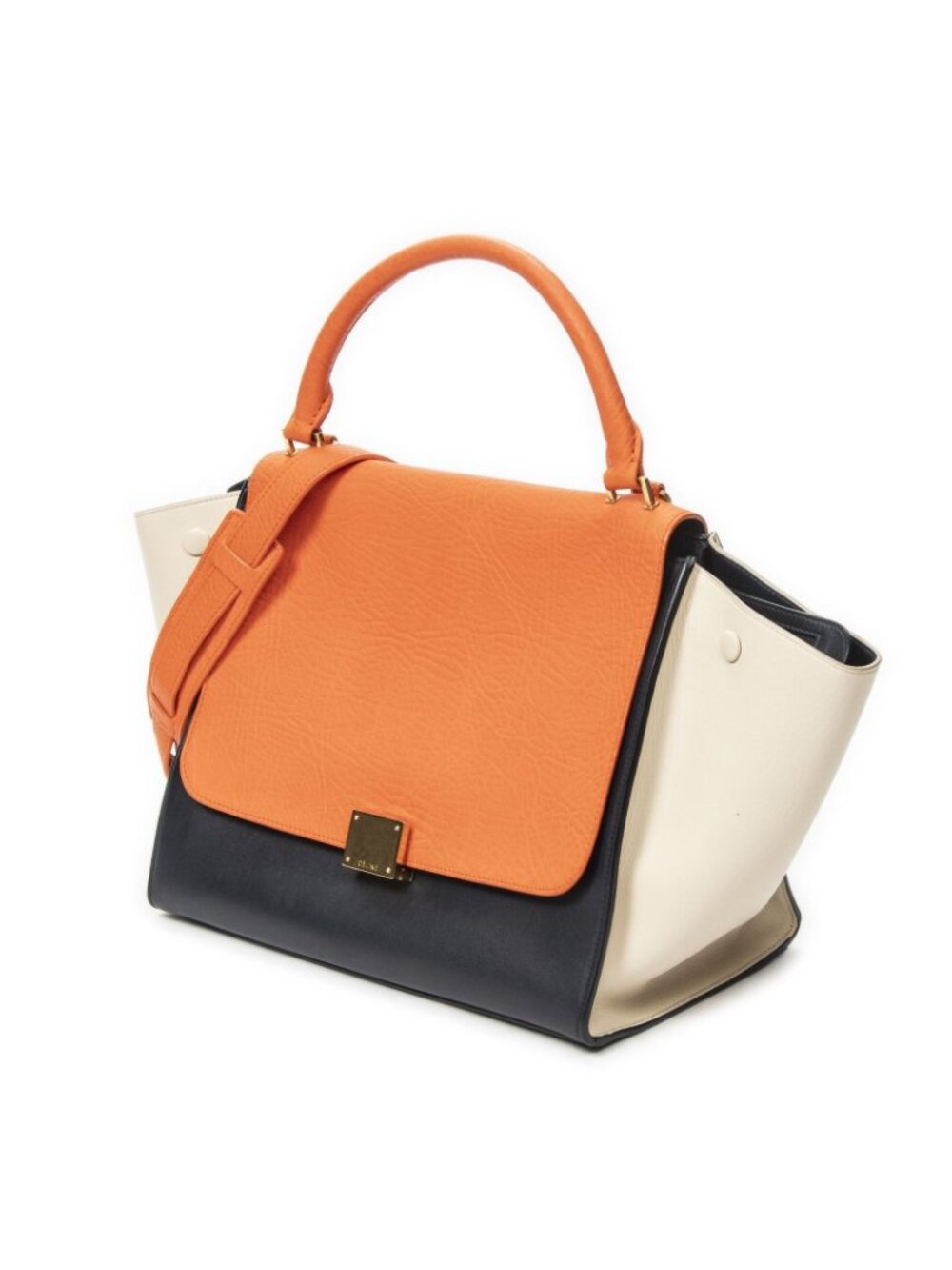 Celine Midi Trapeze Orange Black Ivory Calfskin Leather Messenger - Picture 2 of 10